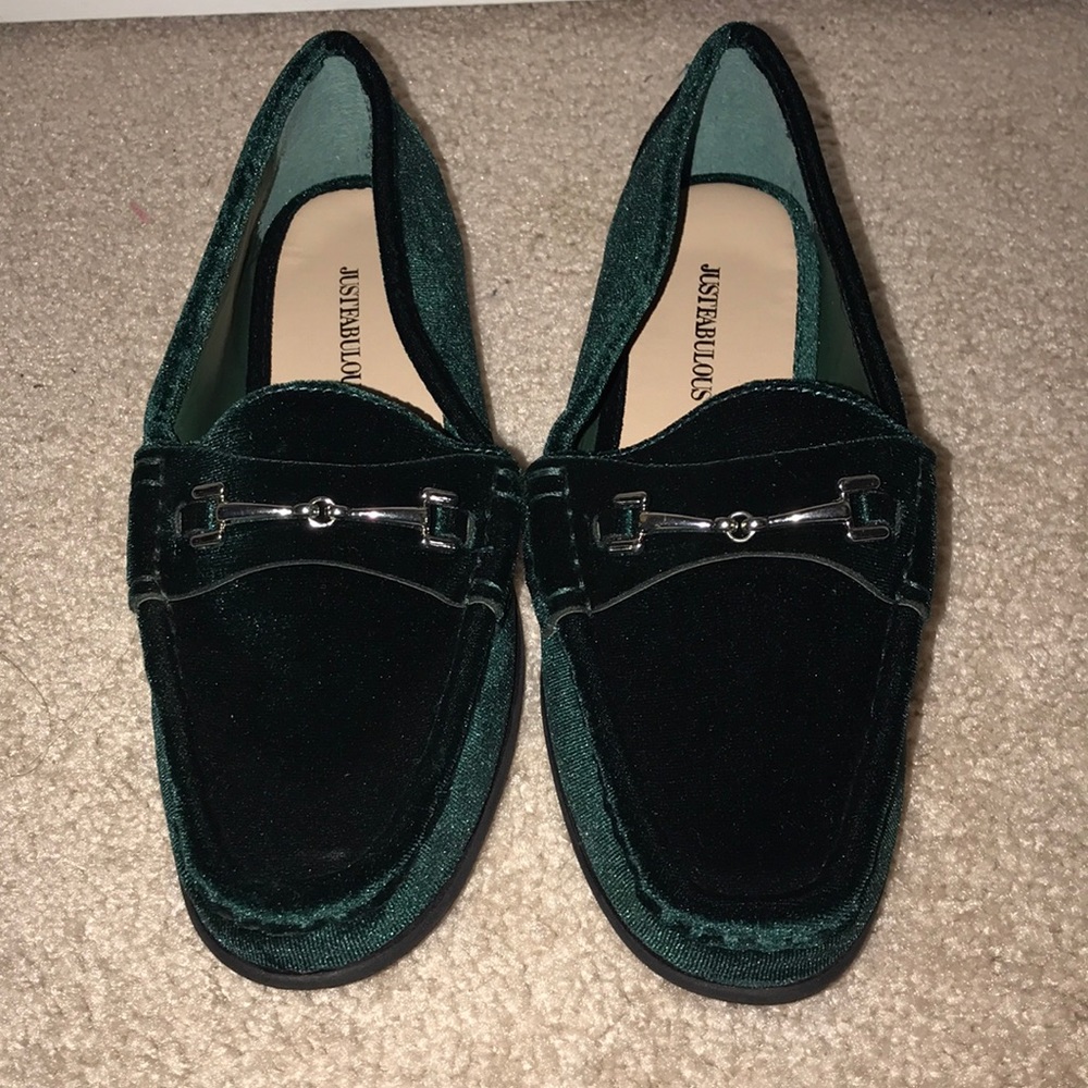 Green velvet loafers